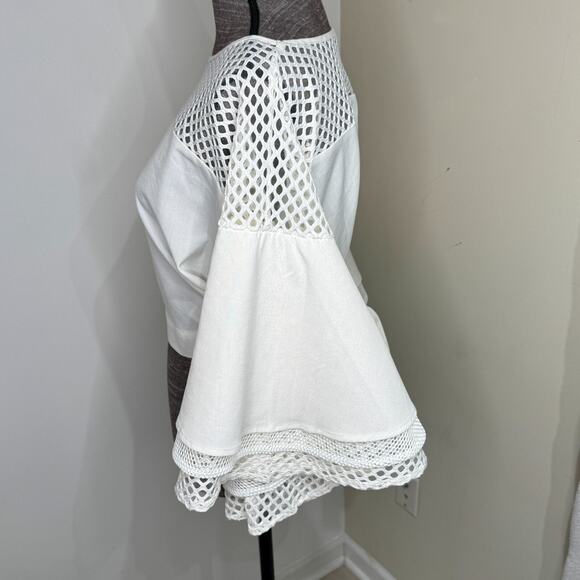 INA Blouse Womens Size Large Ivory Crochet Belted‎ Cropped Layered Bell Sleeves - Picture 4 of 7